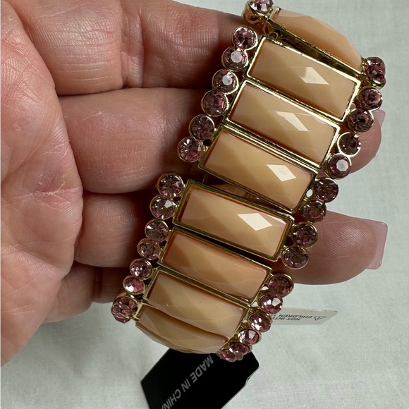 Gold and Pink Bracelet rectangular set stretchy bracelet new with tags - Picture 2 of 2